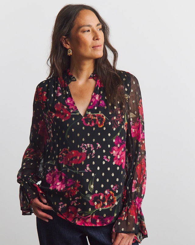 Joanna Hope Metallic Floral Printed Blouse