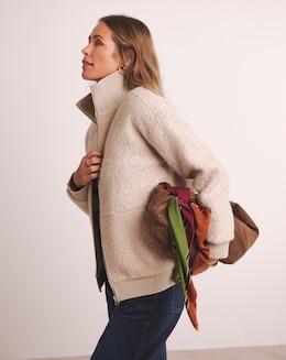 Anthology Ribbed Collar Curly Borg Zip Through Jacket