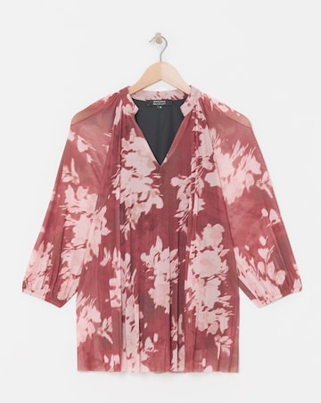 Floral Print V-Neck Mesh Blouse