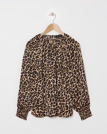 Satin Raglan Sleeve Blouse - Leopard