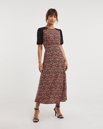 Lace Sleeve and Yoke Midi Tea Dress