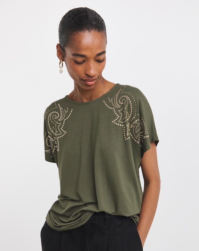 Khaki Embellished T-Shirt
