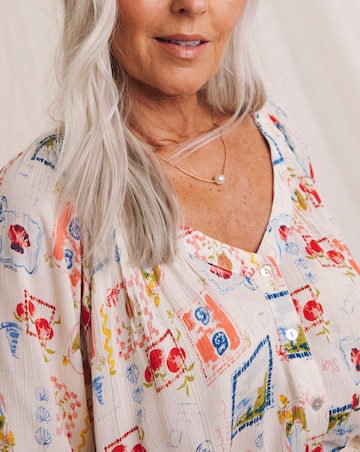 Julipa Postcard Print Textured Crinkle Blouse