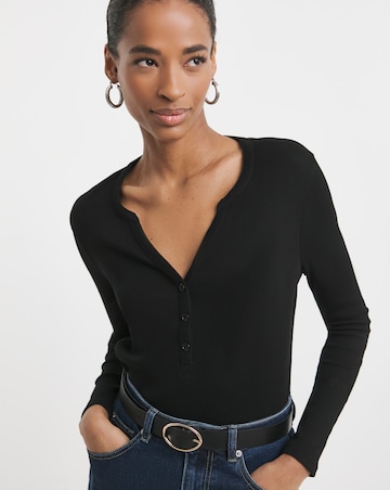 Pure Cotton Henley Button Front Long Sleeve Top
