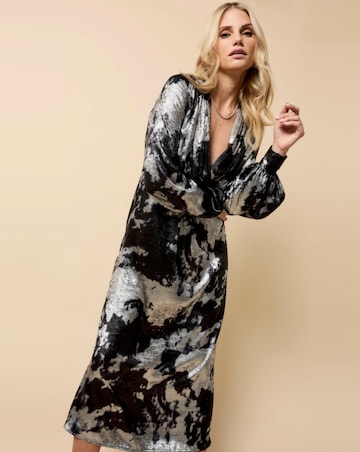 Little Mistress Black Silver Foil Midaxi dress