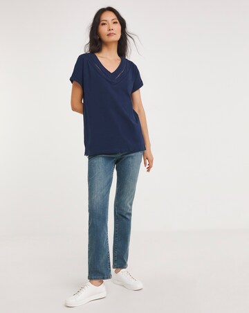 Julipa Pure Cotton V Neck Lace Trim T-Shirt