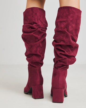 Talita Ruched Knee High Heeled Boots Extra Wide EEE Fit Super Curvy