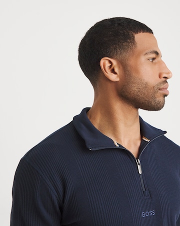 BOSS Structure Logo 1/4 Zip Lounge Sweat - Dark Blue