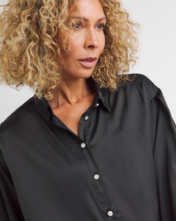 Black Satin Shirt With Embellished Buttons