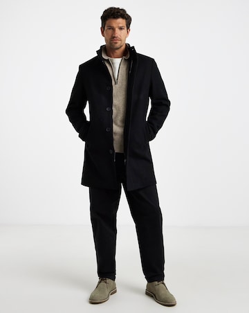 Black Faux Wool Funnel Neck Coat