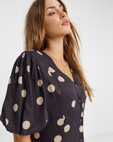 Printed Linen Button Up Shift Dress