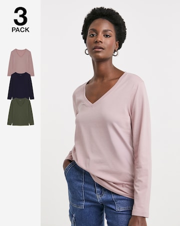 Pure Cotton 3 Pack Long Sleeve V Neck Tops