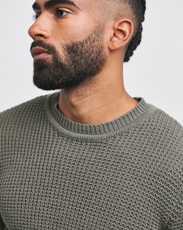 Dark Olive Waffle Crew Neck Jumper