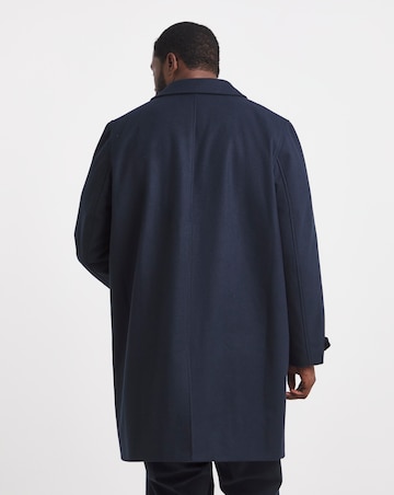 Navy Wool Blend Mac with Cuff Tab Detail