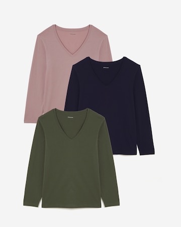 Pure Cotton 3 Pack Long Sleeve V Neck Tops