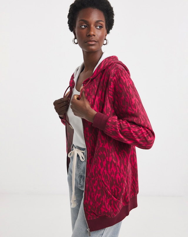 Longline Zip Up Cotton Blend Hoodie
