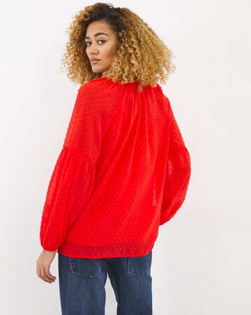 Bright Orange Long Sleeve Tie V Neck Dobby Top