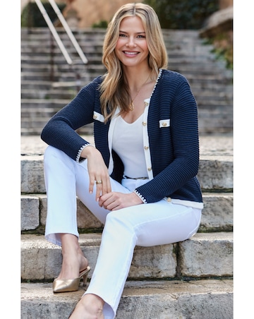 Sosandar Tipped Trophy Cardigan with Gold Button Detail