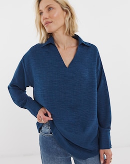 Collar Detail Popover Blouse