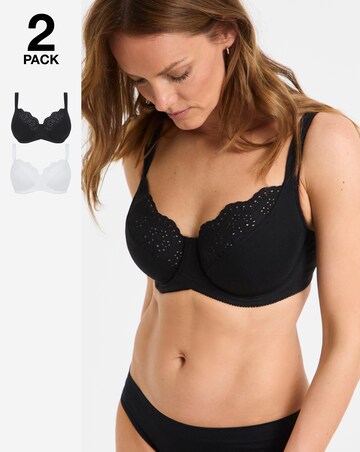 Pretty Secrets (2 Pack) New Jane Full Cup Wired Bras (D-K) Black/White