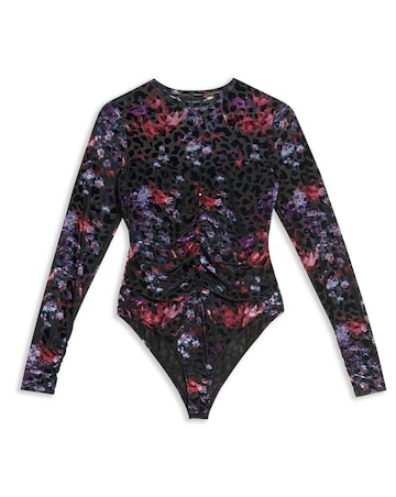 Ted Baker Matella Floral Mesh Bodysuit With Animal Texture