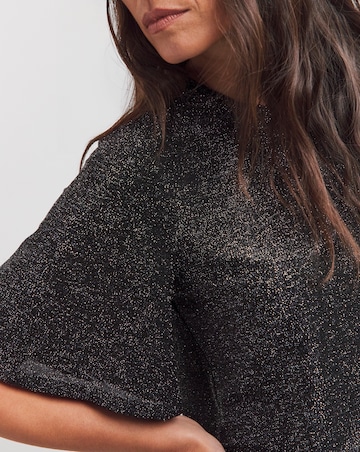 Black Crew Neck Angel Sleeve Glitter Knit Top