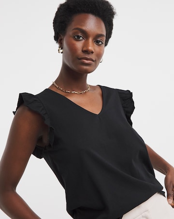 Pure Cotton Black Ruffle Sleeve Vest