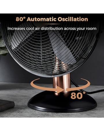 Tower 12 Black & Rose Gold Cavaletto Metal Desk Fan