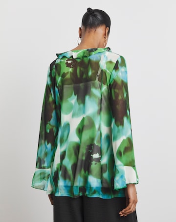 Joanna Hope Mesh Ruffle Blouse