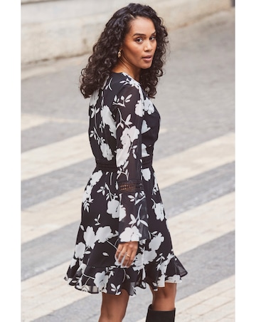 Sosandar Floral Fluted Hem Dress