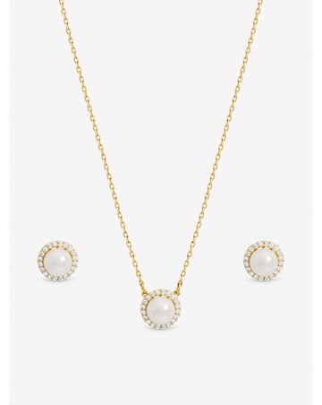 Jon Richard Gold Plated Crystal and Pearl Halo Bridal Set - Gift Box