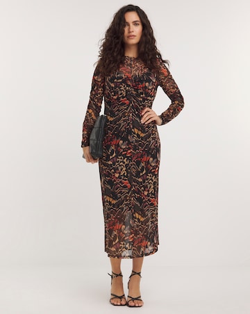 Midi Mesh Dress with Long Sleeves