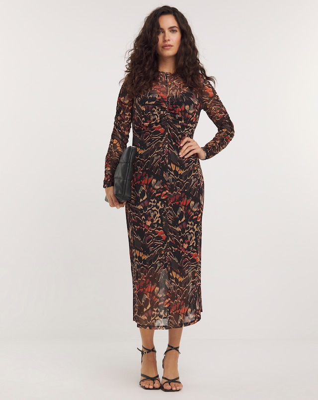 Midi Mesh Dress with Long Sleeves