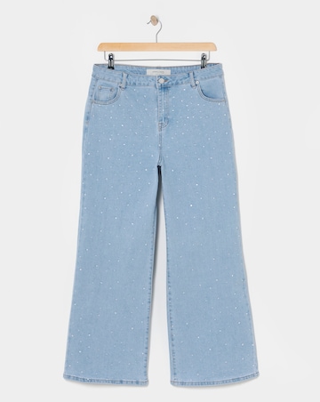 Mid Blue Embellished Wide Leg Jeans