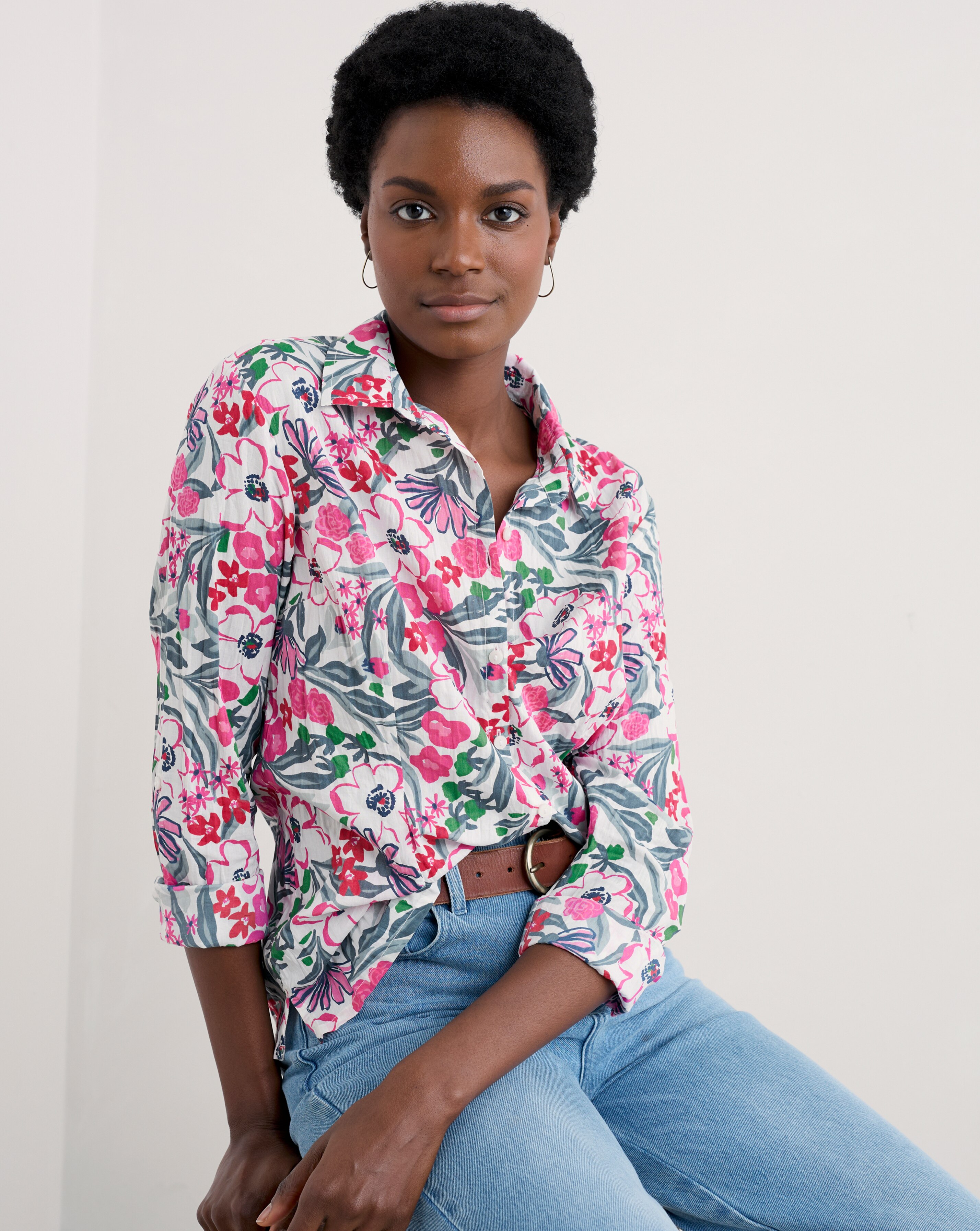 Seasalt Cornwall Larissa Shirt Garden Flowers Chalk | JD Williams