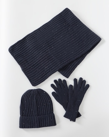 Sequin Detail Scarf, Hat & Glove Set