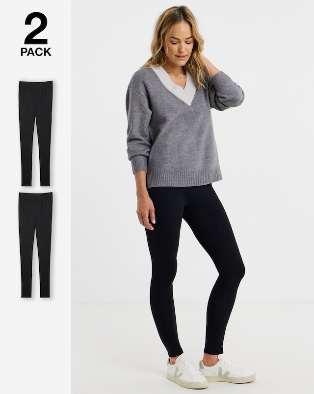 Cotton Rich 2 Pack High Waist Full Length Leggings