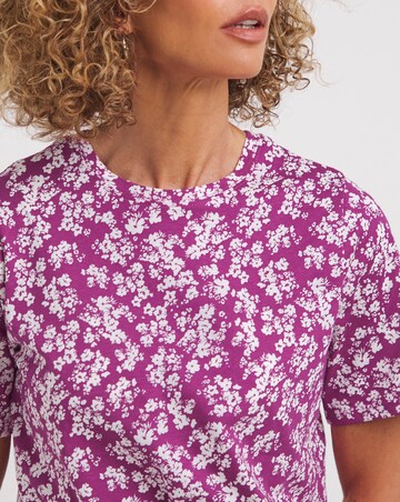 Purple Floral Crew Neck Short Sleeve T-Shirt