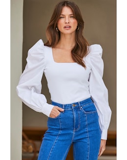 Sosandar Chiffon Sleeve Blouson Top