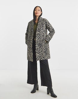 Animal Print Single Breasted Lined Coat