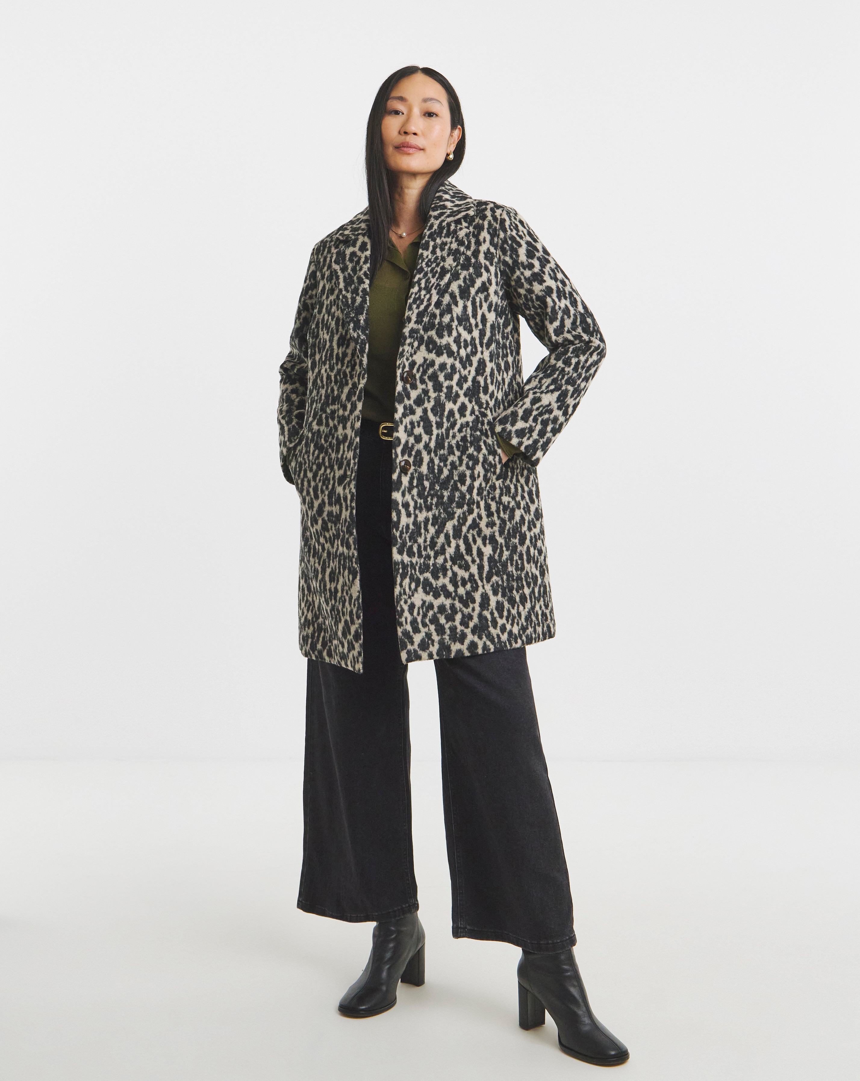 Animal Print Single Breasted Lined Coat