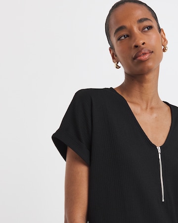 V-neck Zip Front Longline Top