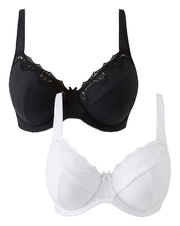 Pretty Secrets (2 Pack) Full Cup Wired Cotton Bras (B-G) White/Black