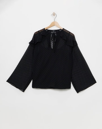 Joanna Hope Dobby Spot Ruffle Blouse
