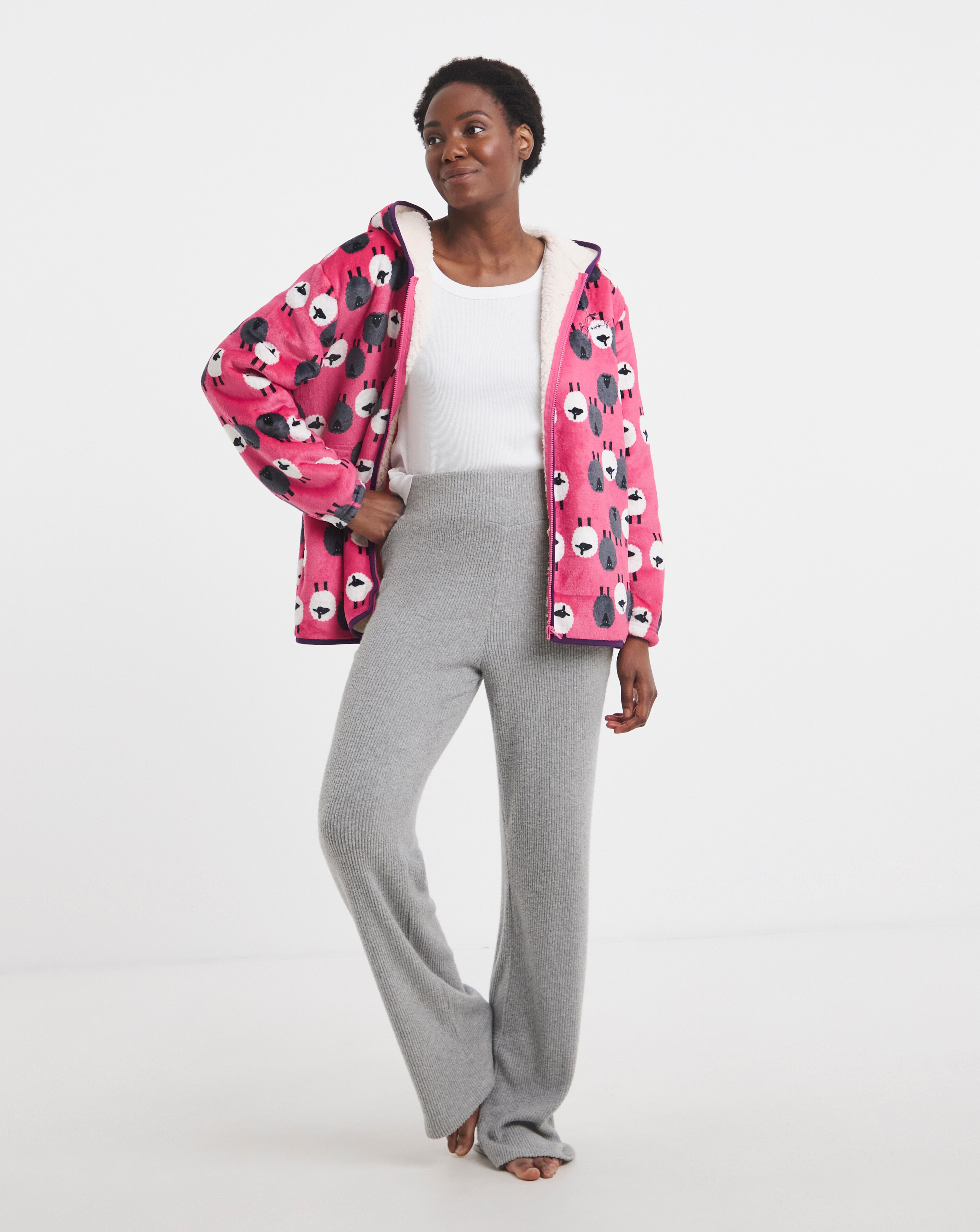 Joe Browns Sheep Print Fleece Zip Up Lounge Cardigan | JD Williams