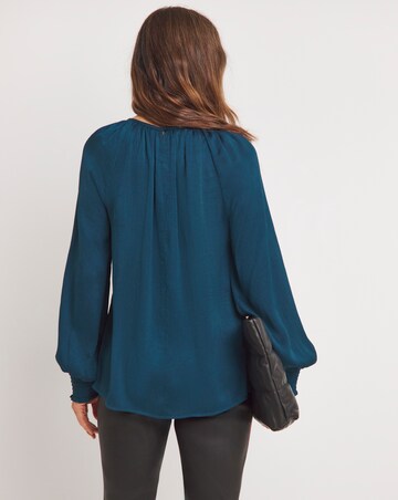 Womens Satin Raglan Sleeve Blouse - Petrol Blue