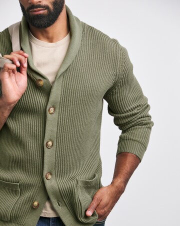 Khaki Fisherman Shawl Neck Cardigan