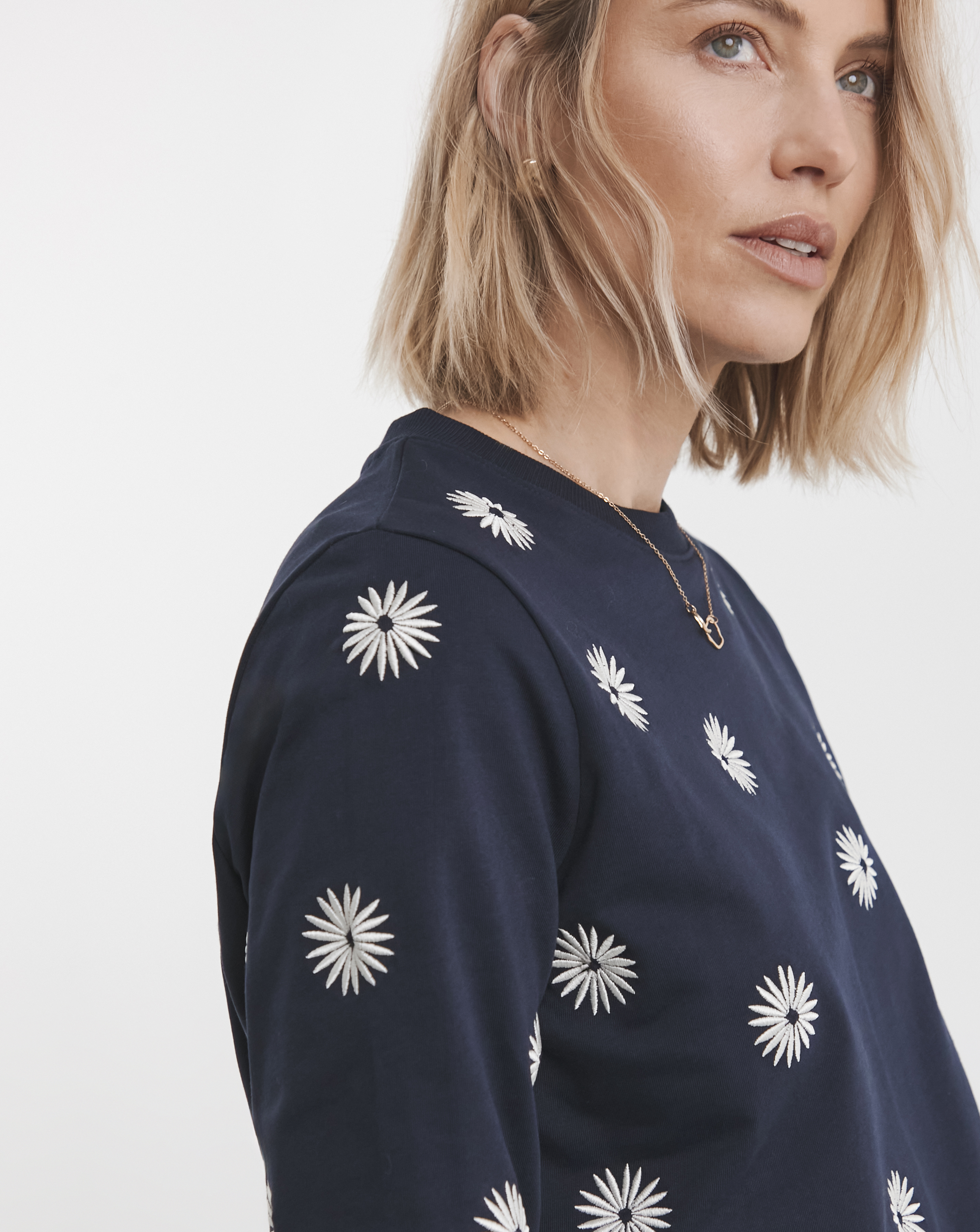 Pure Cotton Navy Daisy Embroidered Sweatshirt