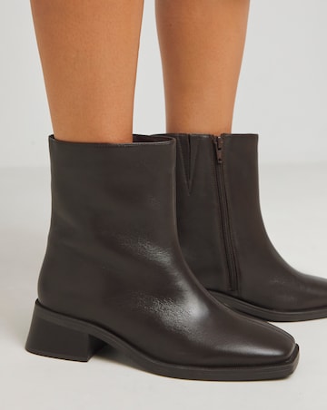 Heavenly Soles Brianna Low Block Heel Square Toe Leather Boots - Wide Fit (E)