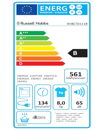 Russell Hobbs RH8CTD111B, 8kg, Condenser Tumble Dryer - Black